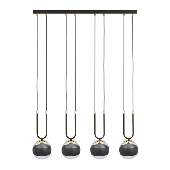 Aarhus 4 lampes noir et verre transparent E14 grande suspension largeur 92 cm
