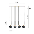 Aarhus 4 lampes noir et verre transparent E14 grande suspension largeur 92 cm