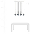 Aarhus 4 lampes noir et verre transparent E14 grande suspension largeur 92 cm