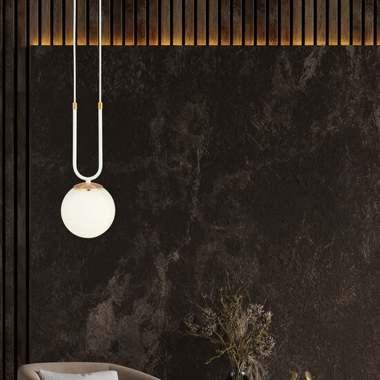 Aarhus 1 lamp wit met opaal wit glas E14 hanglamp 15 cm diameter