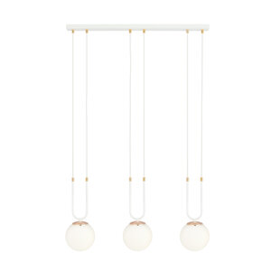 Aarhus 3 lampes blanc avec verre blanc E14 suspension longue largeur 70 cm