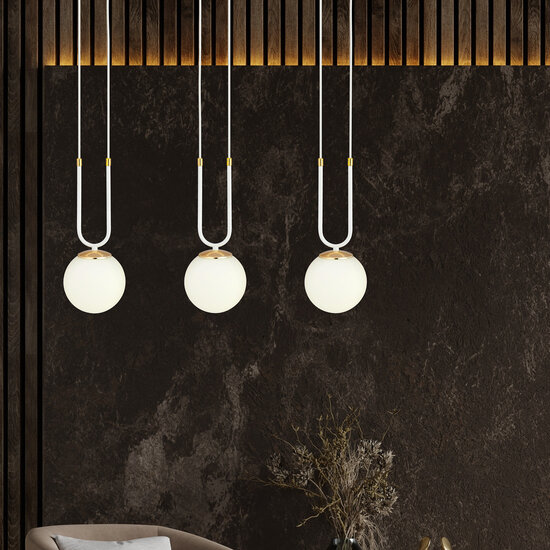Aarhus 3 lamp white with white glass E14 long hanging lamp 70 cm width