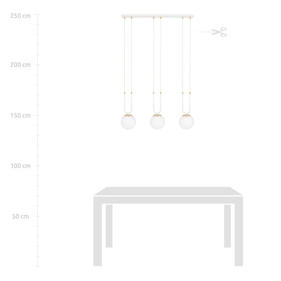 Aarhus 3 lamp white with white glass E14 long hanging lamp 70 cm width