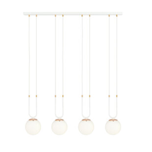 Aarhus 4 lampes blanc avec verre opale blanc E14 grande suspension 92 cm de largeur