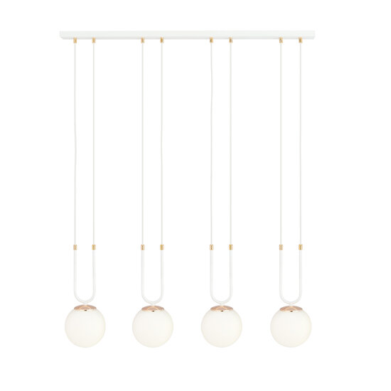 Aarhus 4 lampes blanc avec verre opale blanc E14 grande suspension 92 cm de largeur