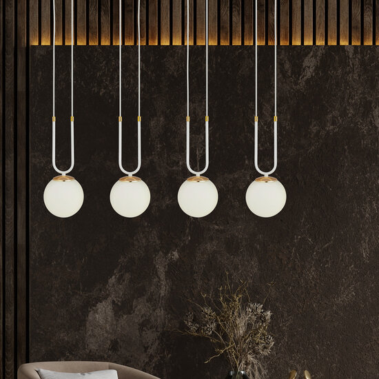 Aarhus 4 lámpara blanca con cristal opal blanco E14 lámpara colgante grande 92 cm ancho