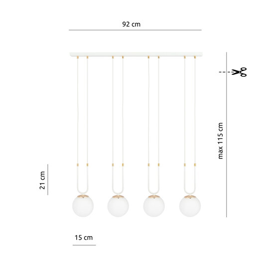 Aarhus 4 lampes blanc avec verre opale blanc E14 grande suspension 92 cm de largeur
