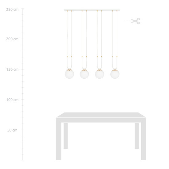 Aarhus 4 lampes blanc avec verre opale blanc E14 grande suspension 92 cm de largeur