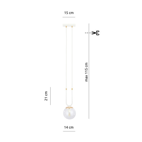 Lampe à suspension Aarhus blanche avec verre transparent E14 diamètre 15 cm