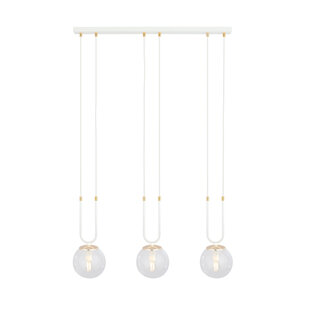 Aarhus witte 3 lamp pendellamp met amber glas E14 70 cm breedte