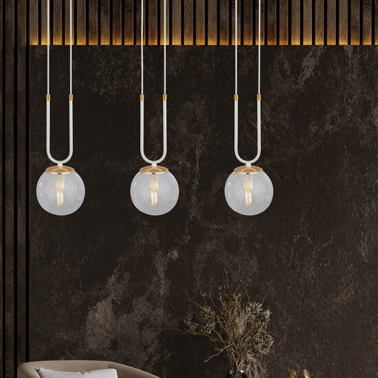 Emibig Emibig Aarhus witte 3 lamp pendellamp met amber glas E14 70 cm breedte - Perfect voor een stijlvolle inrichting