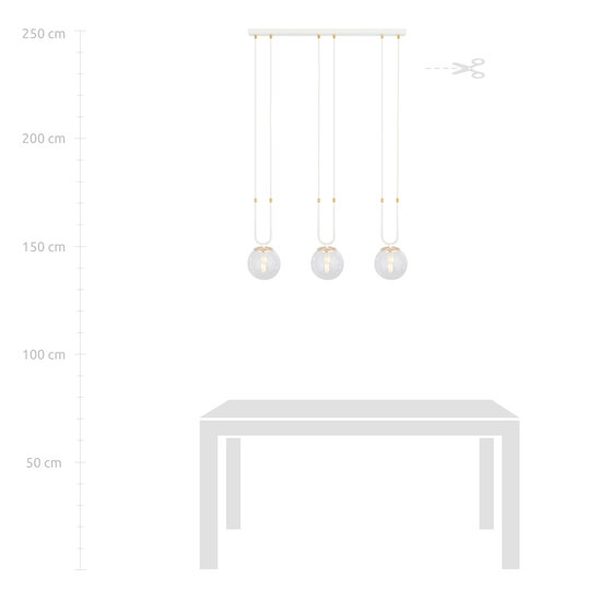 Suspension Aarhus blanche à 3 lampes avec verre ambré E14 largeur 70 cm