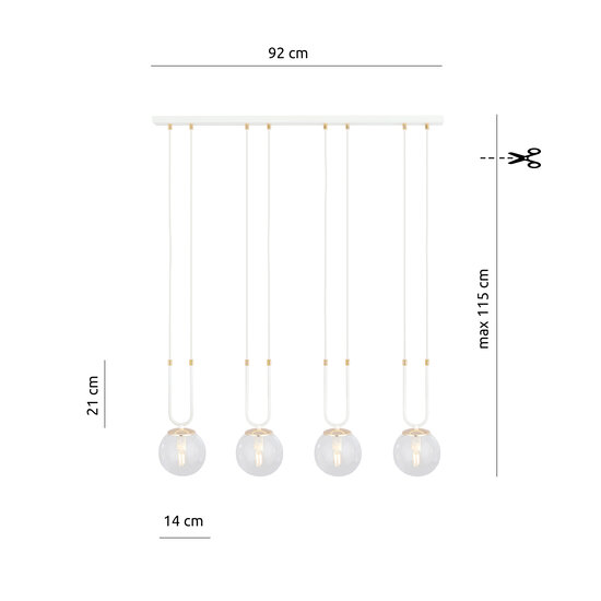 Aarhus 92cm brede pendellamp met 4 lampen E14 transparant glas