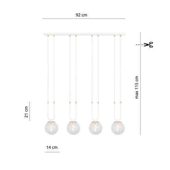 Aarhus 92cm breite Pendelleuchte mit 4 Lampen E14 transparentem Glas