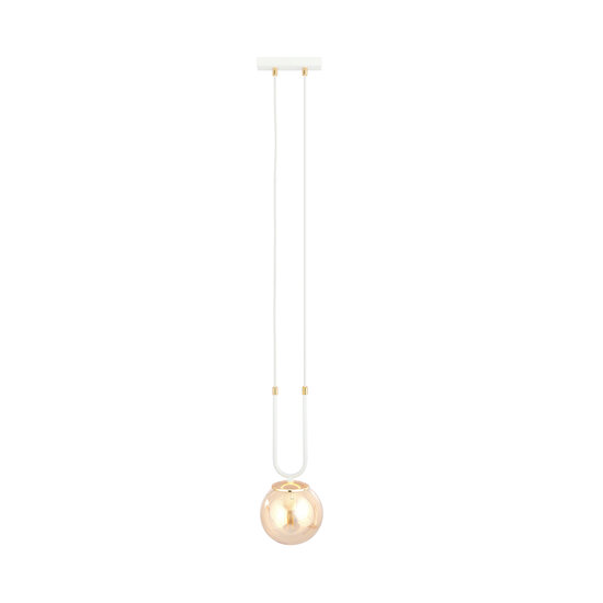 Lampe à suspension Aarhus blanche avec verre ambré E14 diamètre 15 cm