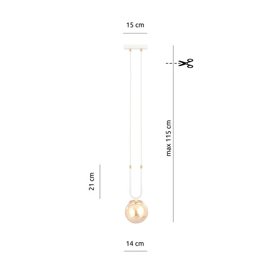 Lámpara colgante Aarhus blanca con cristal ámbar E14 de 15 cm de diámetro
