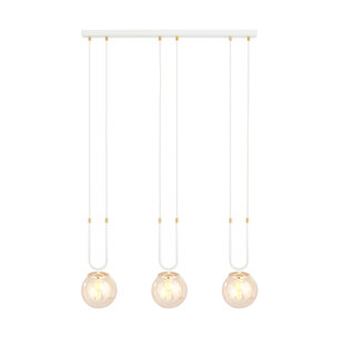 Aarhus witte 3 lamp hanglamp met amber glas E14 70 cm breedte