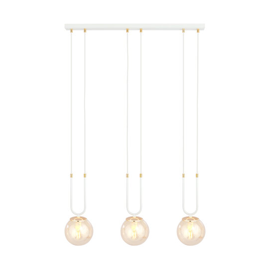 Aarhus white 3 lamp hanging lamp with amber glass E14 70 cm width