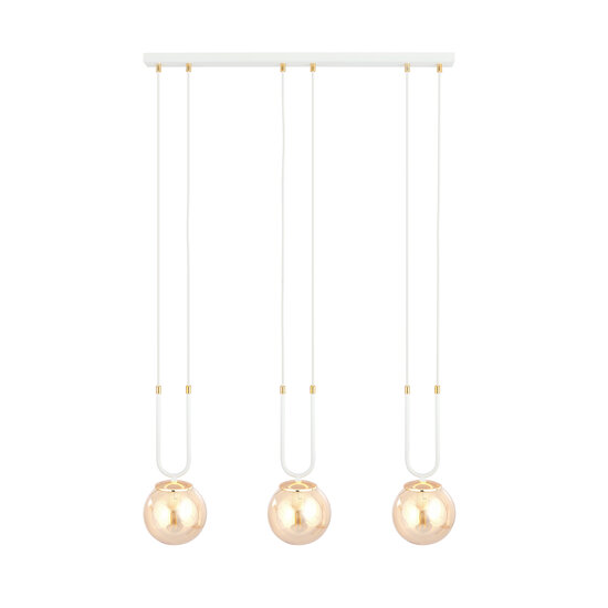 Lámpara colgante Aarhus blanca de 3 lámparas con cristal ámbar E14 70 cm de ancho