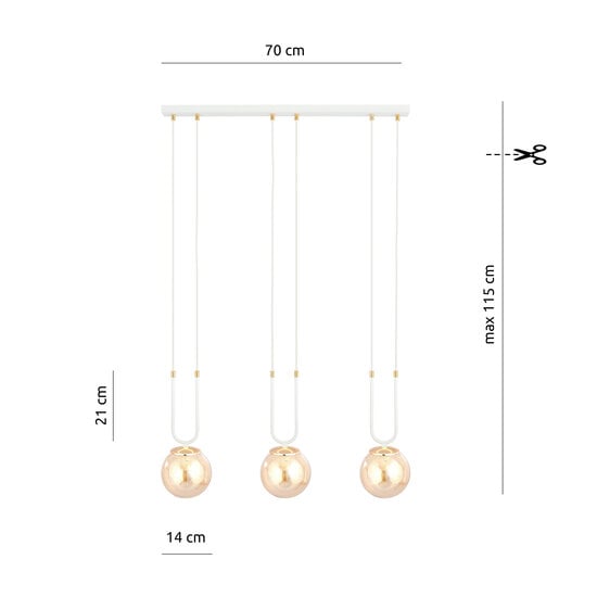 Emibig Emibig Aarhus white 3 lamp hanging lamp with amber glass E14 70 cm width - Ideal for stylish interiors