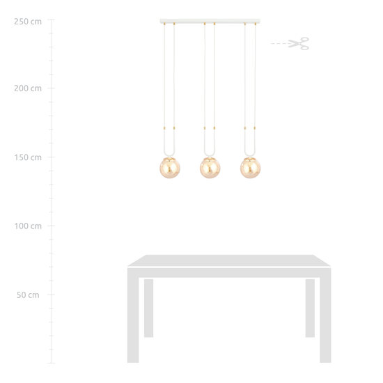 Aarhus white 3 lamp hanging lamp with amber glass E14 70 cm width