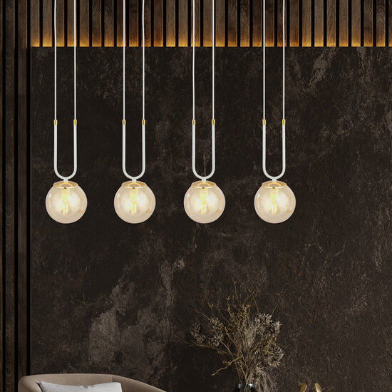 Aarhus 92cm brede hanglamp met 4 lampen E14 amberkleurig glas