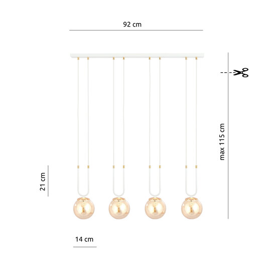 Aarhus 92cm brede hanglamp met 4 lampen E14 amberkleurig glas