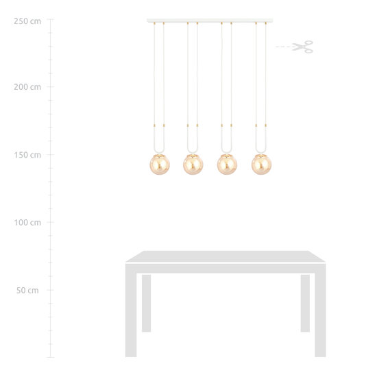 Aarhus 92cm wide hanging lamp with 4 lamps E14 amber glass