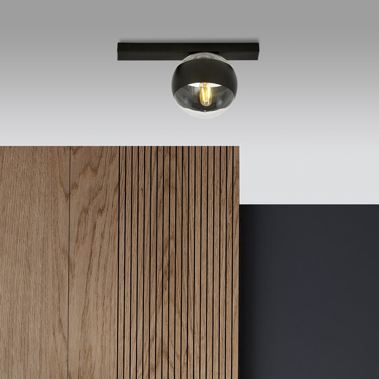 Aalborg black ceiling lamp with transparent striped bulb E14