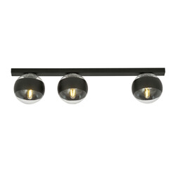 Aalborg long black ceiling lamp with 3 transparent striped bulbs E14