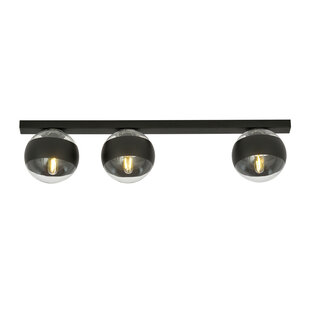 Aalborg long black ceiling lamp with 3 transparent striped bulbs E14