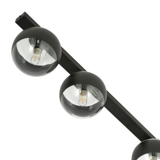 Aalborg lange zwarte plafondlamp met 3 transparant gestreepte bollen E14