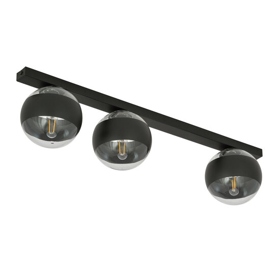 Aalborg lange zwarte plafondlamp met 3 transparant gestreepte bollen E14