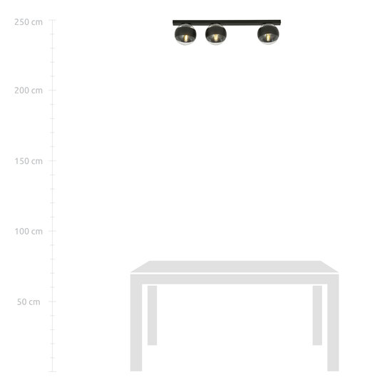 Aalborg long black ceiling lamp with 3 transparent striped bulbs E14