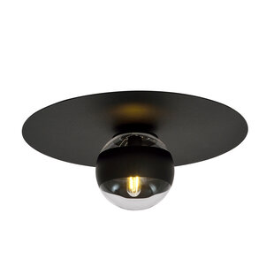 Preciosa lámpara de techo negra Esbjerg con bombilla de cristal rayado E14