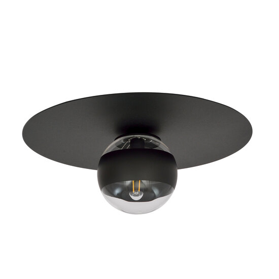 Esbjerg knappe zwarte plafondlamp zwart met gestreept glas bol E14