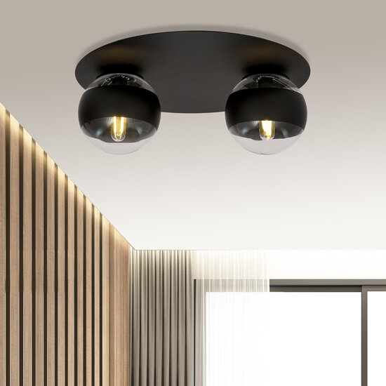 Esbjerg nice black double ceiling lamp with 2 striped bulbs E14