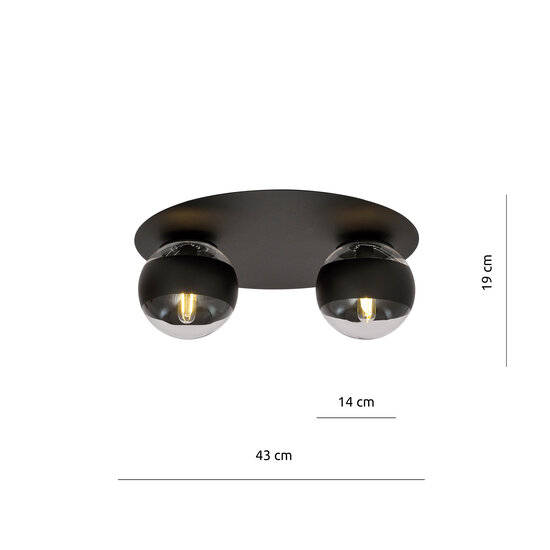 Esbjerg schöne schwarze Doppel-Deckenleuchte mit 2 gestreiften Glühbirnen E14