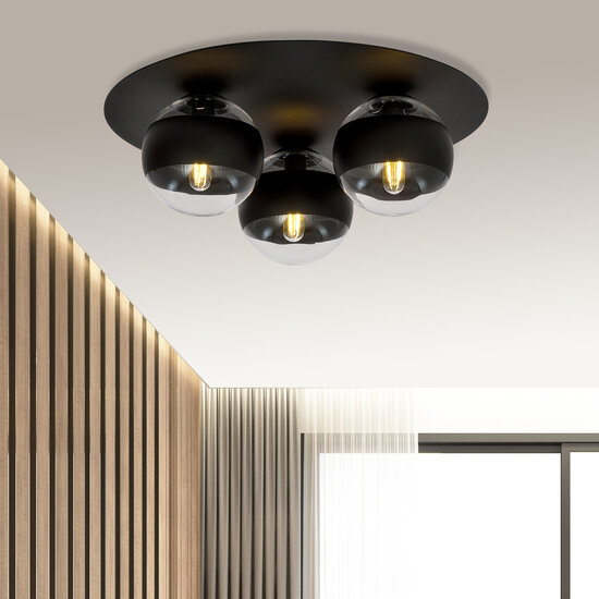 Esbjerg leuke zwarte triple plafondlamp met 3 gestreepte bollen E14
