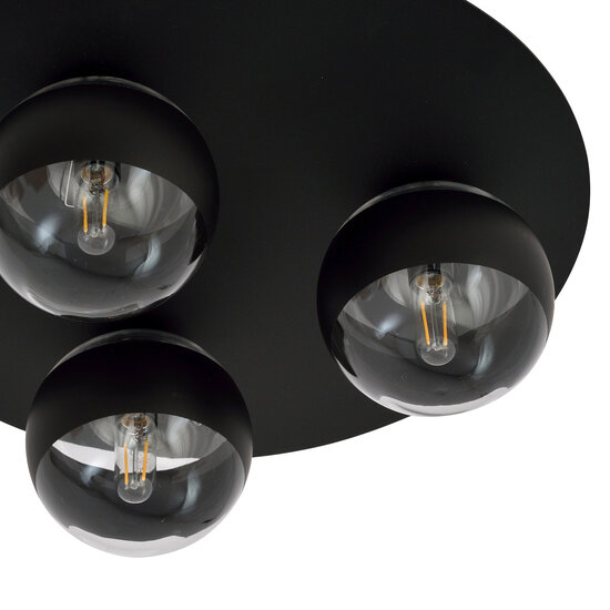 Emibig Emibig Esbjerg leuke zwarte triple plafondlamp met 3 gestreepte bollen E14 - Perfect voor sfeervolle verlichting in elke ruimte