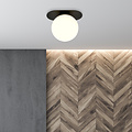 Randers ovale Deckenleuchte schwarz mit weißer Glaskugel E14