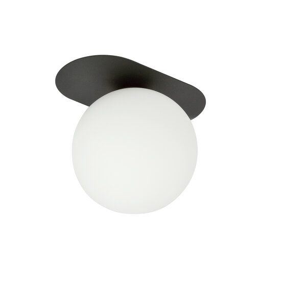 Randers ovale Deckenleuchte schwarz mit weißer Glaskugel E14