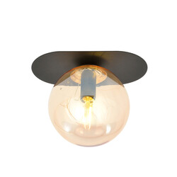 Emibig Randers mooie ovale plafondlamp zwart met amber glazen bol E14