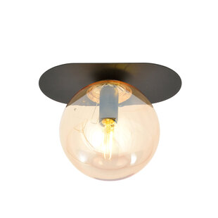 Randers mooie ovale plafondlamp zwart met amber glazen bol E14