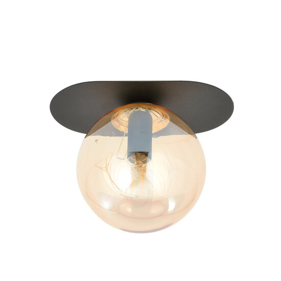 Emibig Emibig Randers mooie ovale plafondlamp zwart met amber glazen bol E14 - Perfect voor een stijlvolle ambiance