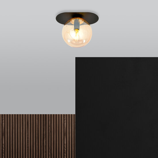 Randers beautiful oval ceiling lamp black with amber glass ball E14