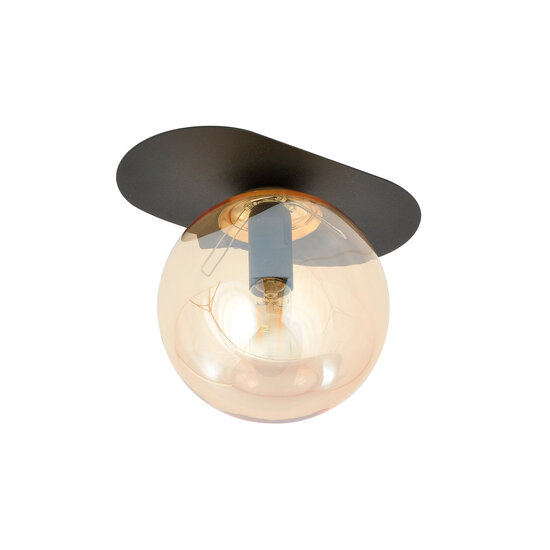 Emibig Emibig Randers hermosa lámpara de techo ovalada negra con bola de vidrio ámbar E14 - Ideal para crear una atmósfera elegante