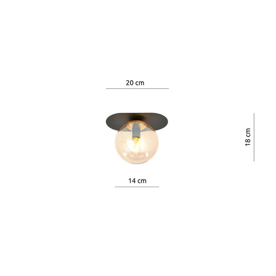Randers beautiful oval ceiling lamp black with amber glass ball E14