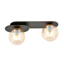 Preciosa lámpara de techo doble ovalada Randers negra con 2 bombillas ámbar E14