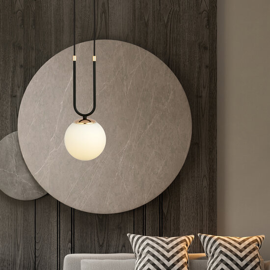 Aarhus 1 lamp E14 hanging lamp black and opal 15 cm diameter
